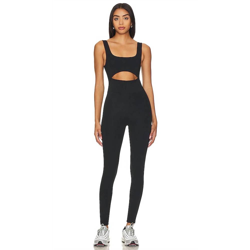 Black Cutout Leggings Jumpsuit - Women's Sleek One-Piece
